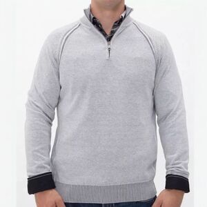 BKE Millwood Athletic Fit 1/4 Zip Pullover Long Sleeve Sweater Grey Blue Size XL